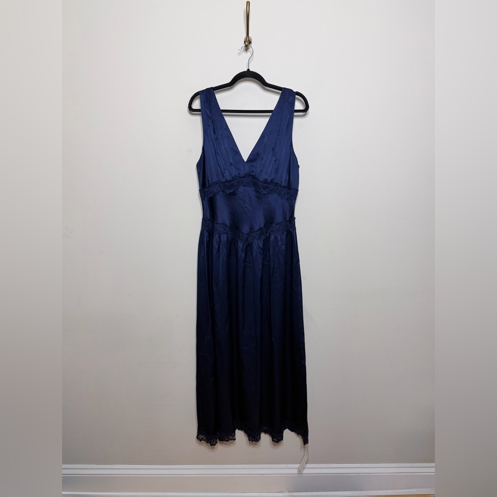 Reformation Stasia Silk Dress in Navy - Picture 2 of 9